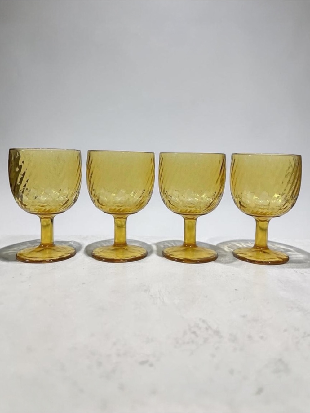 Set of Four Vintage Mid Century Modern Amber Glass Goblets